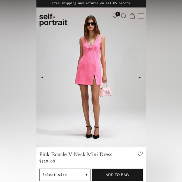 Self Portraits Pink Boucle V-Neck Mini Dress - Picture 2 of 5